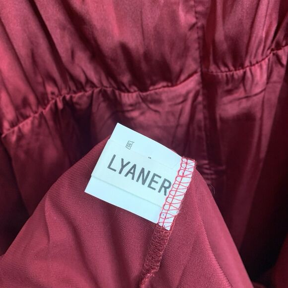 LYANER Womens Satin Long Sleeve Cowl Neck Cocktail Midi Dress Small - Picture 5 of 6